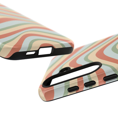 Vintage Earthy Waves Samsung Galaxy Case – Retro 70s-Inspired in Warm Green, Cream, and Rust