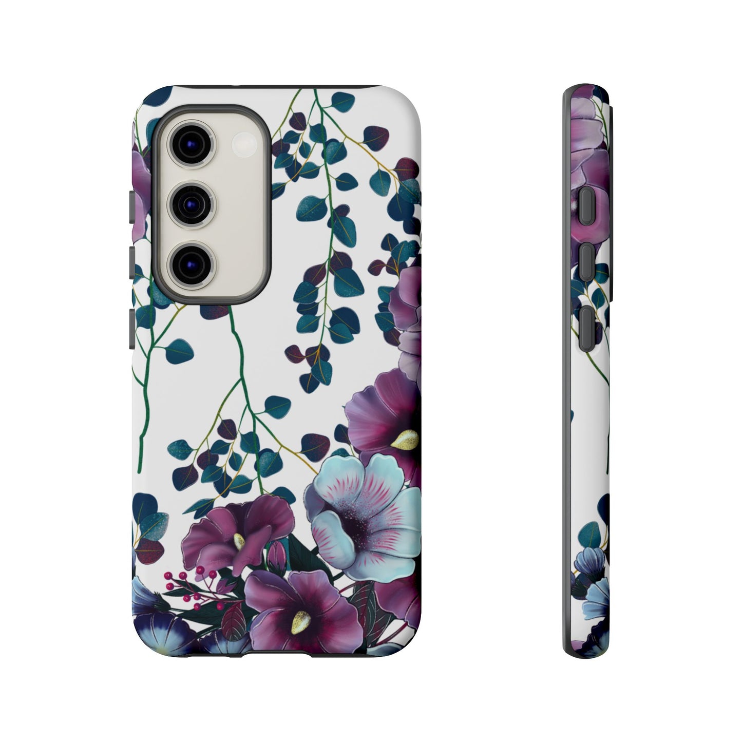 Moody Purple & Teal Floral Samsung Galaxy Series Case – Elegant Botanical Design