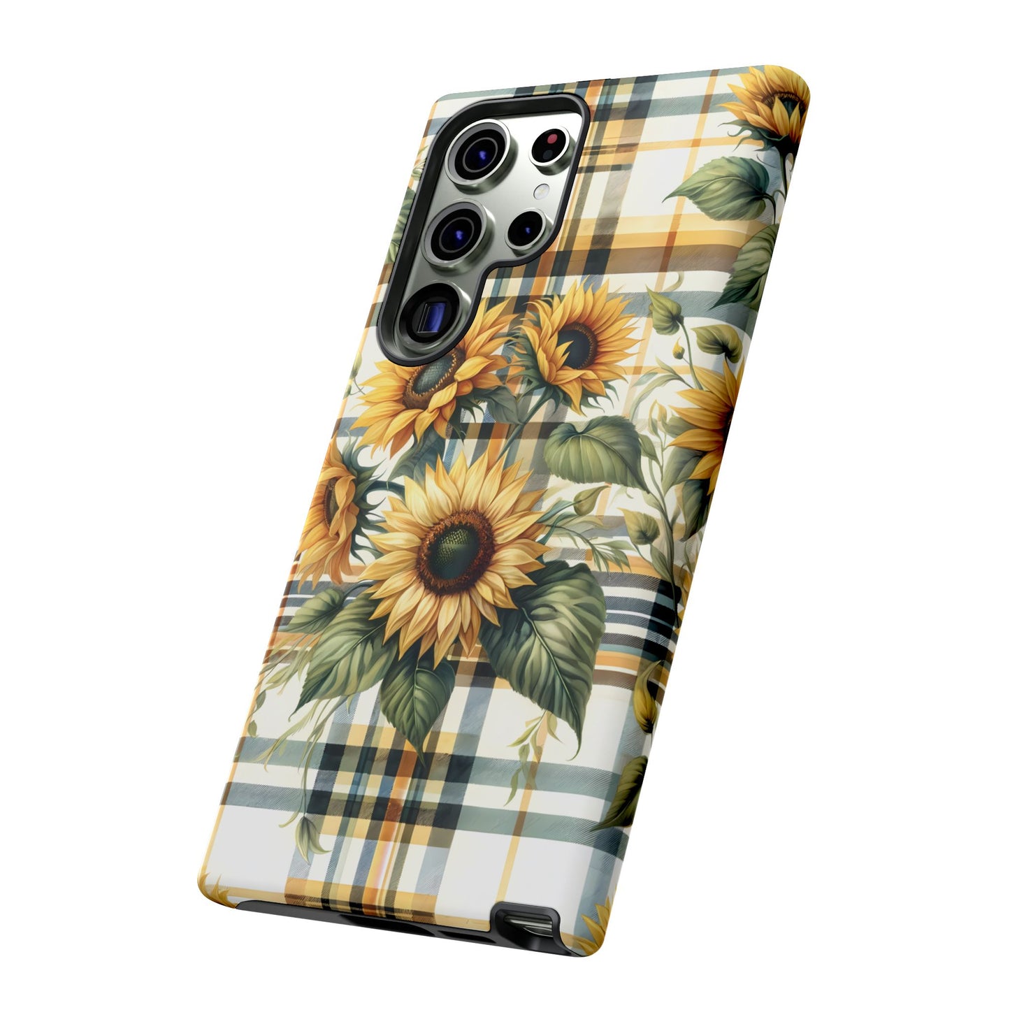 Cute Sunflower Phone Case - Sunny Blossom Plaid - Checkered Sunflowers Phone Case for iPhone & Samsung. Be Happy With These Bright Colors!