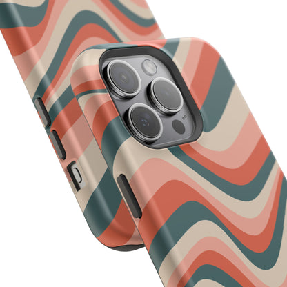 Groovy Waves MagSafe iPhone Case – Retro 70s-Inspired Stripes in Coral, Cream, and Teal