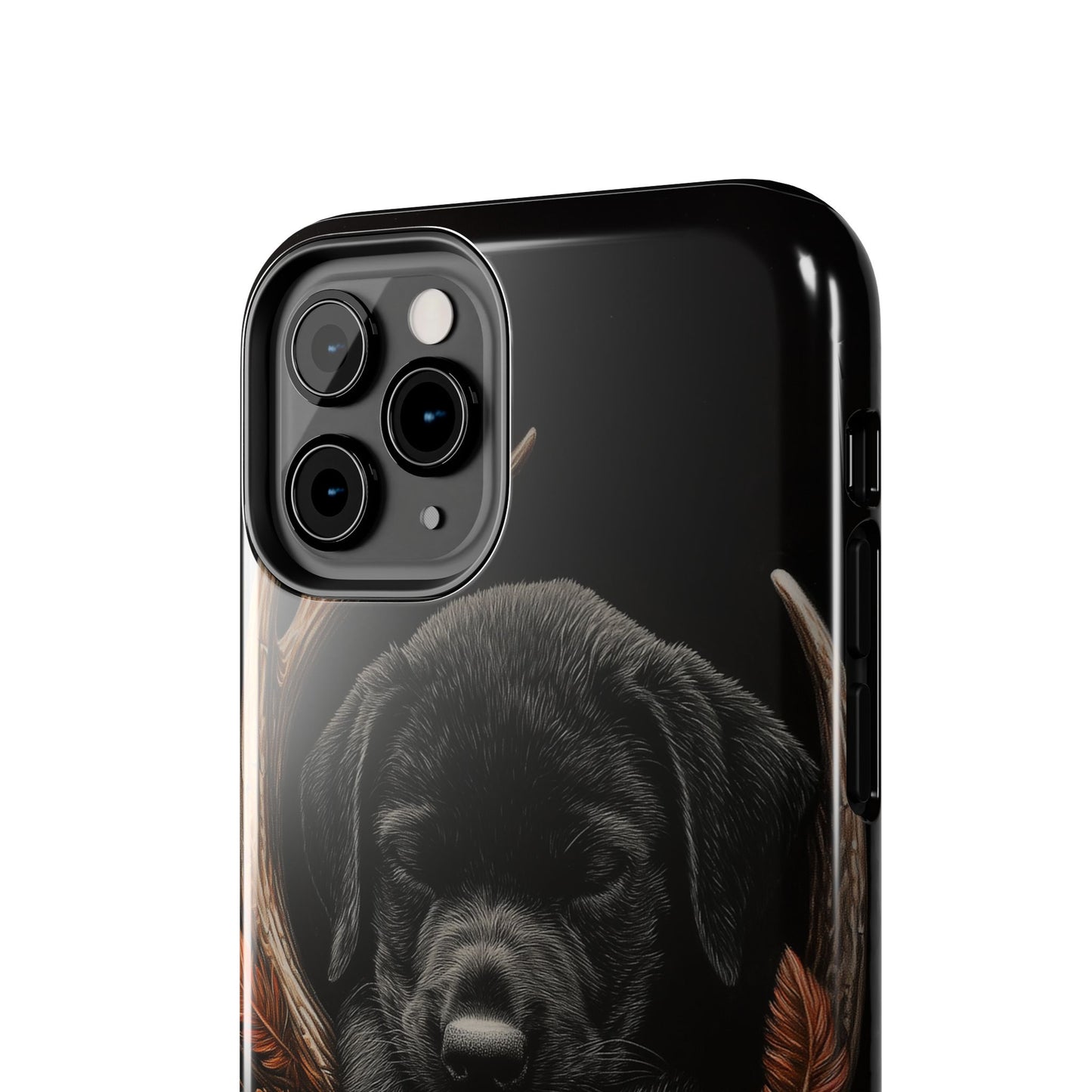 Charming Black Labrador Puppy on Feathers iPhone Case