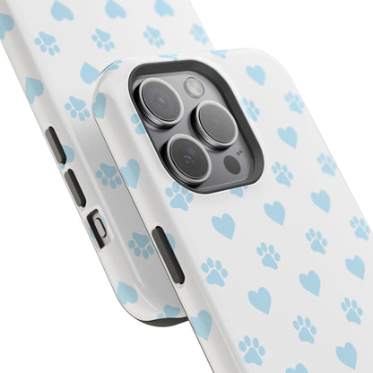 Light Blue Paw Prints & Hearts – MagSafe iPhone Case for Pet Lovers