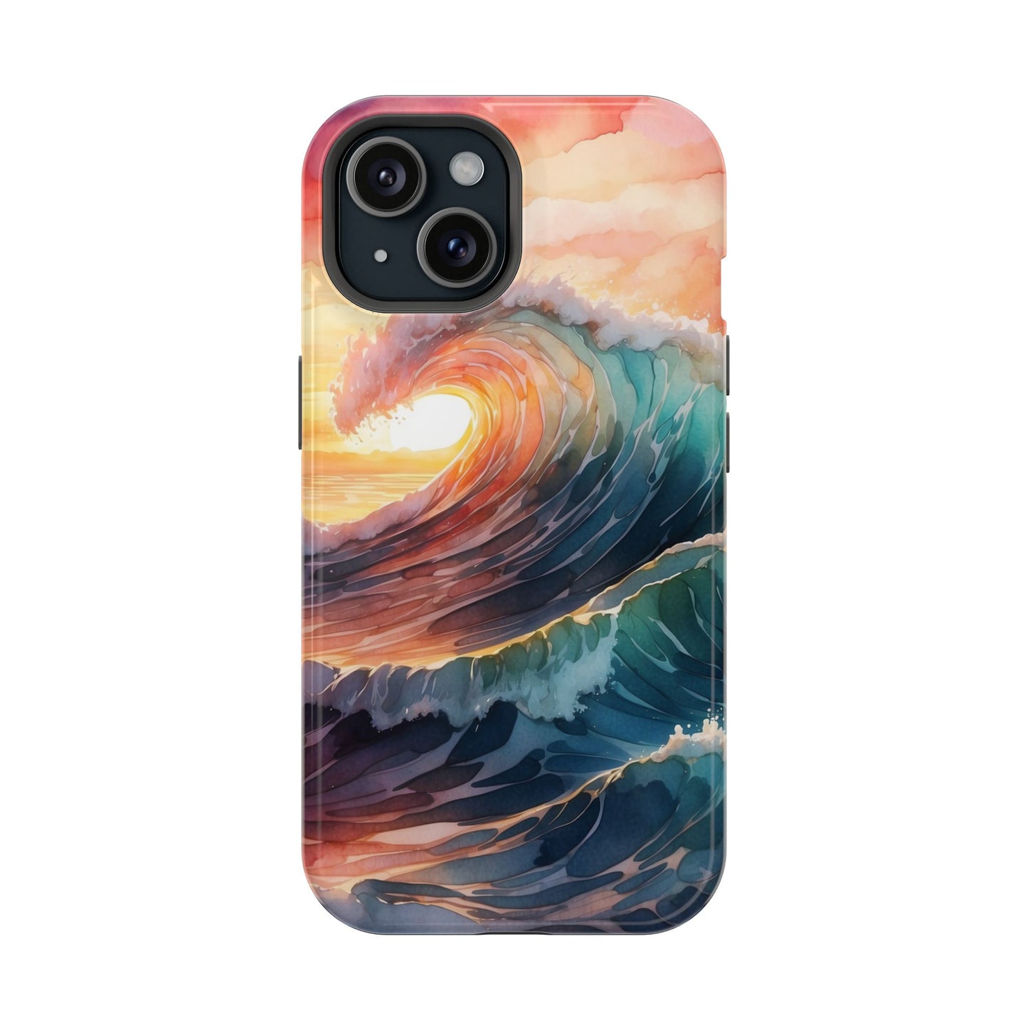 Ocean Sunrise Wave MagSafe iPhone Case – Vibrant Watercolor Wave Design