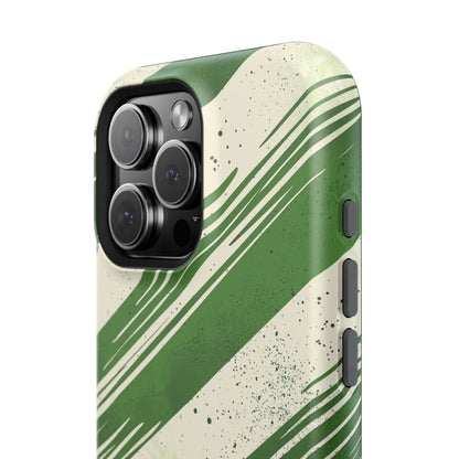 Green Stripes MagSafe iPhone Case – Bold Diagonal Brushstroke Design