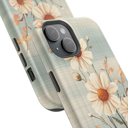 Pastel Green Daisy MagSafe iPhone Case - Floral Plaid Protective Cover