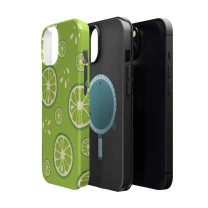 Zesty Lime Splash Tough MagSafe iPhone Case – Fresh Citrus Design, Dual-Layer Protection