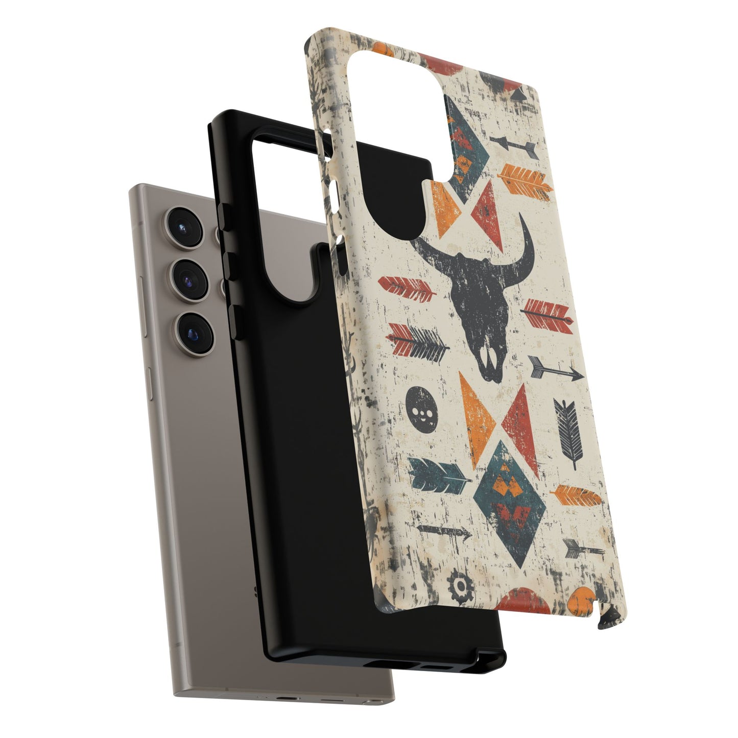 Tribal Bull Skull & Arrows Tough Samsung Galaxy Case – Rustic Western Design, Dual - Layer Protection - BOGO Cases