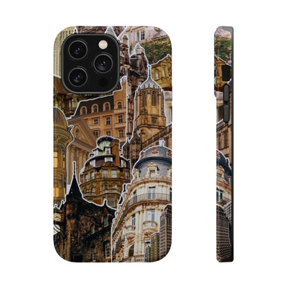 Vintage Architectural Collage MagSafe iPhone Case – Tough Dual-Layer Protection with Matte Finish