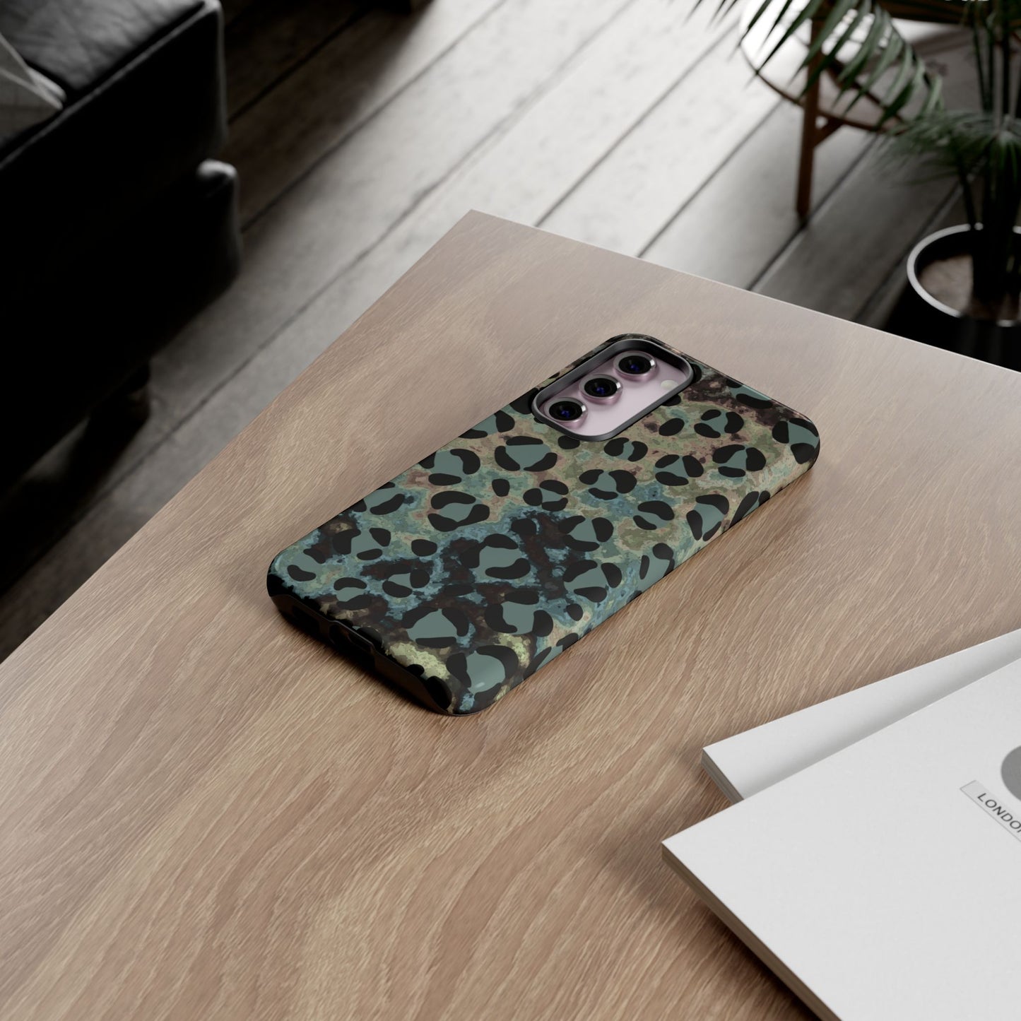 Moody Watercolor Leopard Print Tough Samsung Galaxy Case – Earthy Abstract Pattern with Dual-Layer Protection