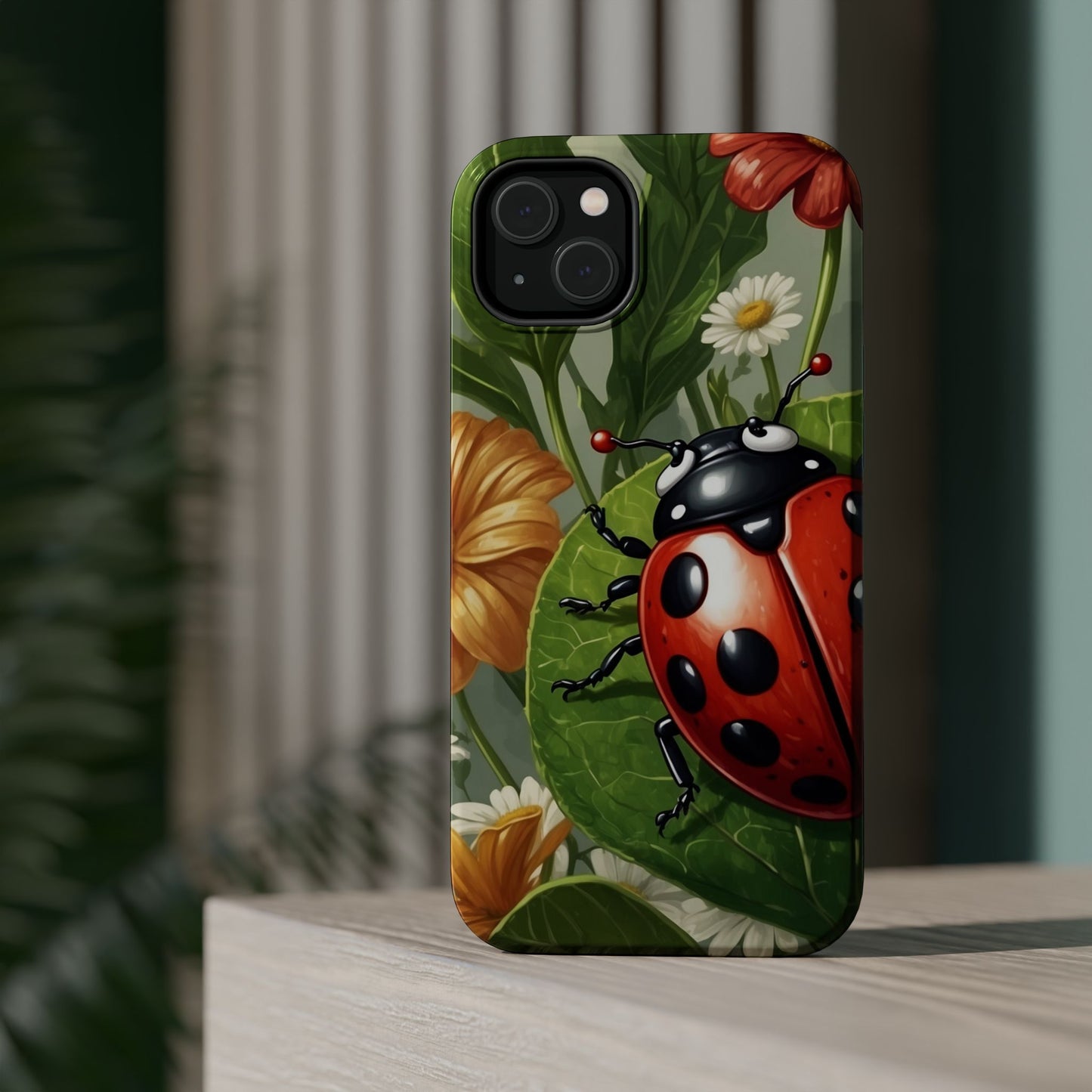 Ladybug Garden MagSafe iPhone Case – Whimsical Floral Design