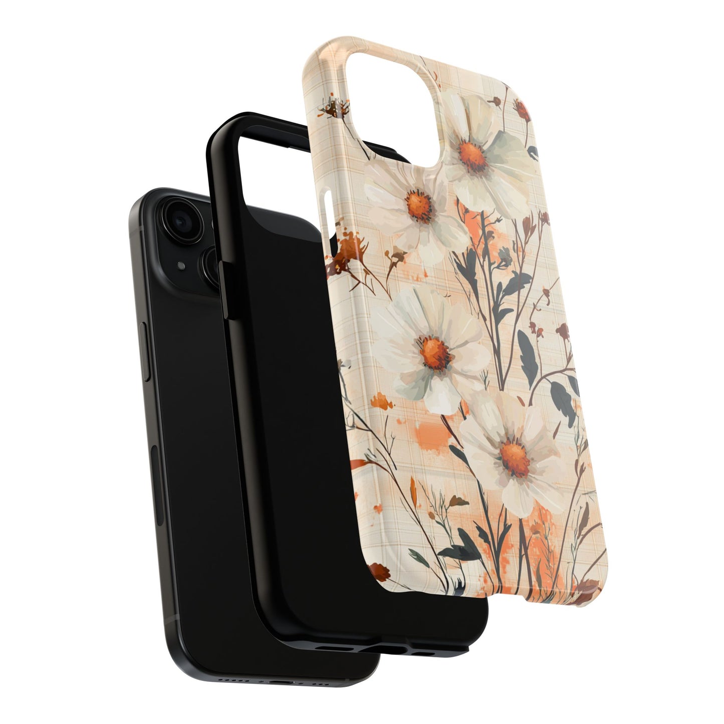 Pastel Orange Floral iPhone Case - Elegant Plaid Protective Cover