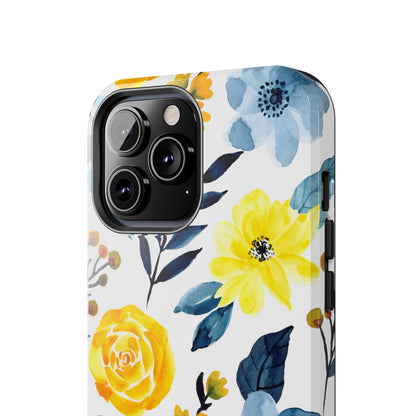 Golden Yellow & Sky Blue Floral – Watercolor Botanical iPhone Case