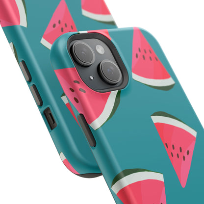 Watermelon Bliss MagSafe iPhone Case – Vibrant Summer Fruit Design on Teal Background