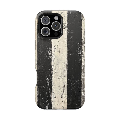 Vintage Vertical Stripe MagSafe iPhone Case - Black & White Grunge Design