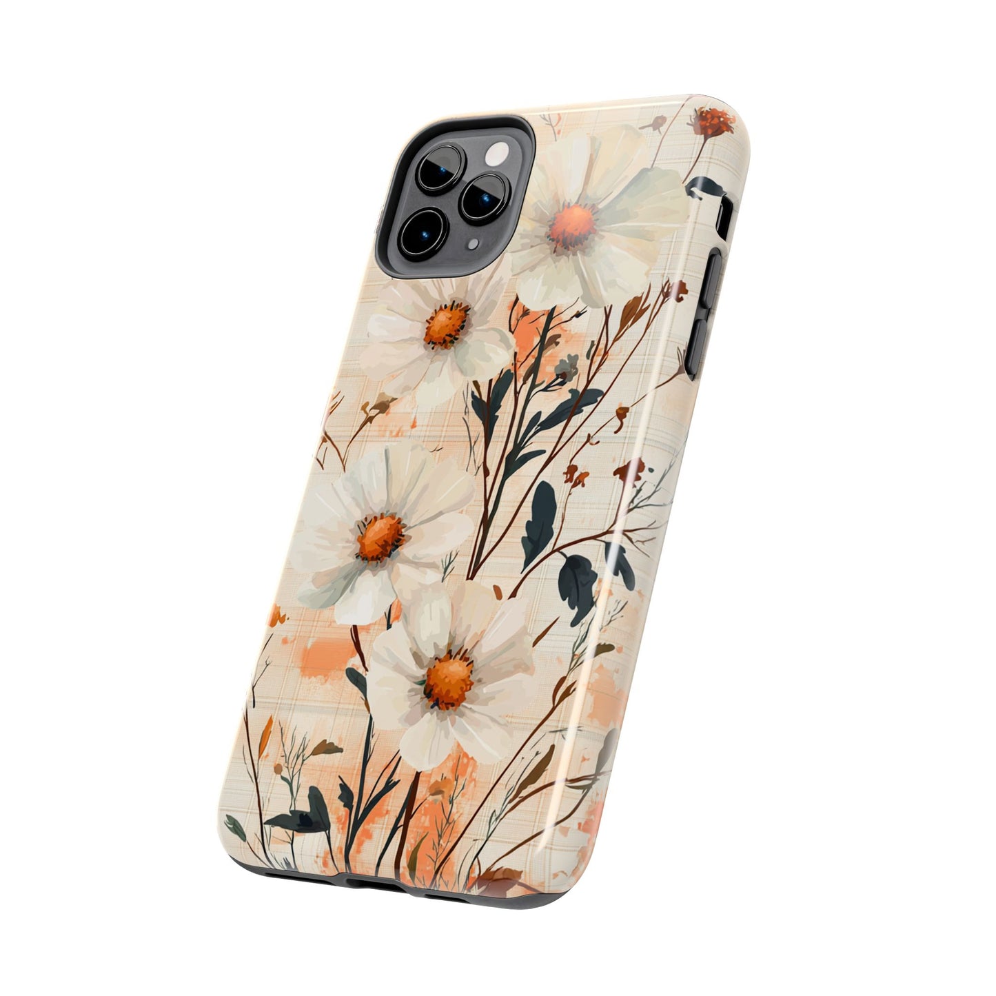 Pastel Orange Floral iPhone Case - Elegant Plaid Protective Cover