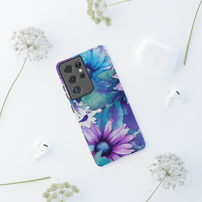 Purple & Teal Watercolor Floral Samsung Galaxy Case - Artistic Flower Design