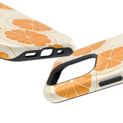 Citrus Burst Pattern Tough MagSafe iPhone Case – Bold Orange Design, Shockproof Protection