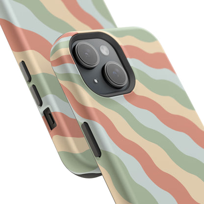 Earthy Retro Waves MagSafe iPhone Case – 70s-Inspired Wavy Stripes in Soft Green, Cream, and Rust