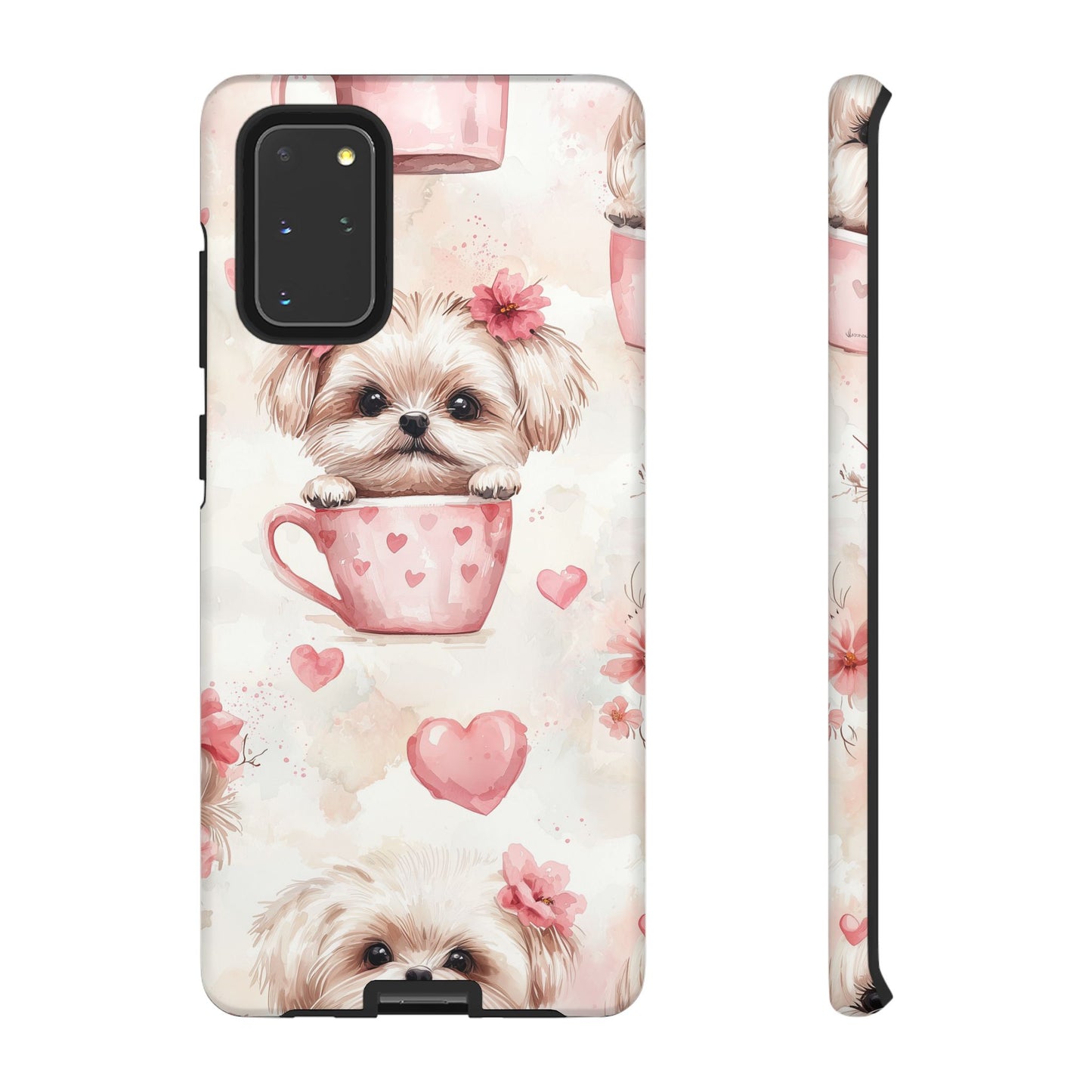 Floral Puppy in Teacup Samsung Galaxy  Case – Cute Pink Flower Design, Tough Dual-Layer Protection