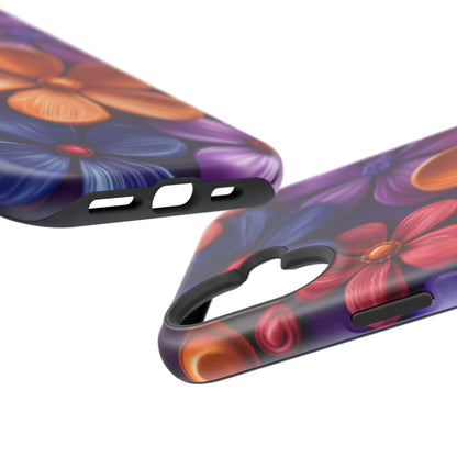 Bold Floral 3D MagSafe iPhone Case – Vivid Purple and Orange Flower Design, Shock-Resistant