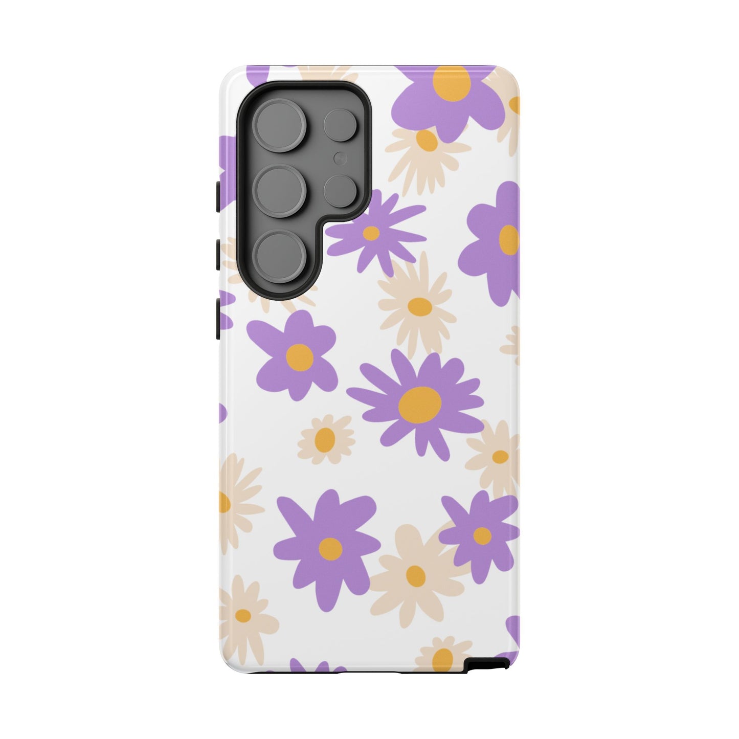 Retro Daisy Flower Samsung Galaxy Case – Pastel Purple & Cream Floral Design with Matte Finish