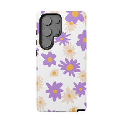 Retro Daisy Flower Samsung Galaxy Case – Pastel Purple & Cream Floral Design with Matte Finish