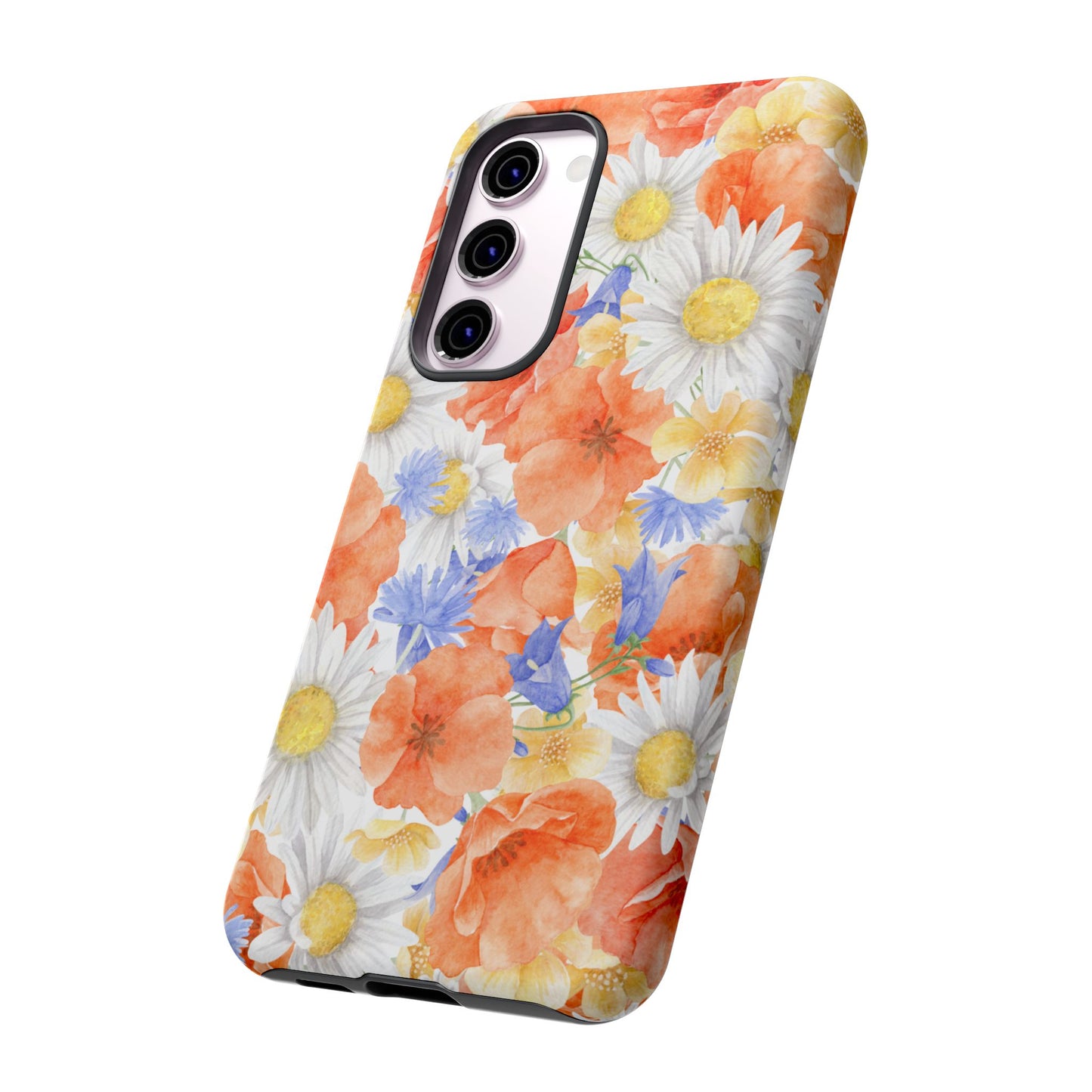 Watercolor Wildflower Pattern Samsung Galaxy Case – Durable Matte Finish with Daisy, Poppy & Cornflower Design