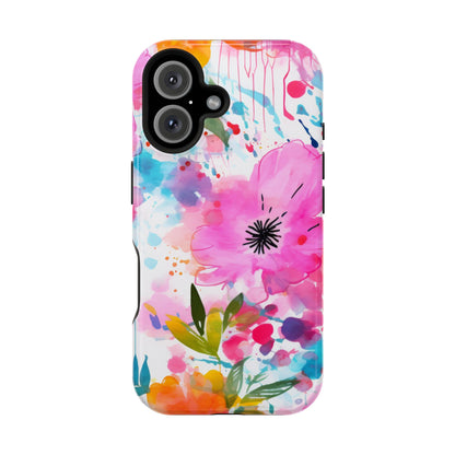 Color Splash Pink & Orange Watercolor Floral - MagSafe iPhone Case