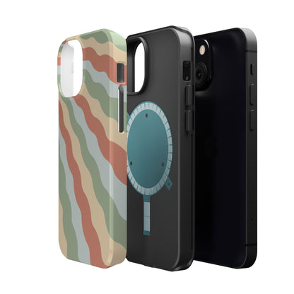 Earthy Retro Waves MagSafe iPhone Case – 70s-Inspired Wavy Stripes in Soft Green, Cream, and Rust