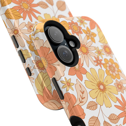 Vintage Floral Bloom MagSafe iPhone Case – Warm Orange & Yellow Retro Flower Design with Matte Finish