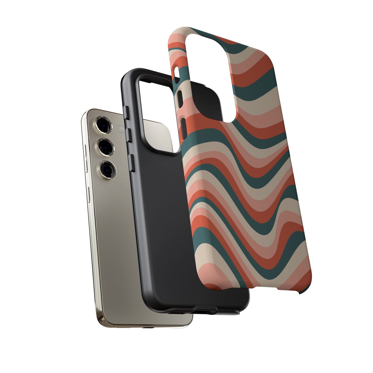 Groovy Waves Samsung Galaxy Case – Retro 70s-Inspired Stripes in Coral, Cream, and Teal