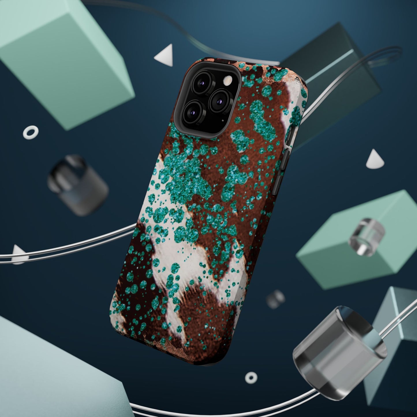 Teal Glitter Cowhide - MagSafe iPhone Series Case