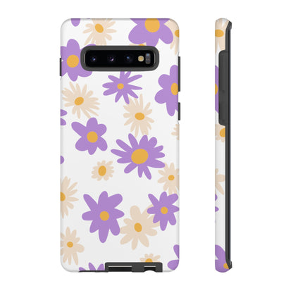 Retro Daisy Flower Samsung Galaxy Case – Pastel Purple & Cream Floral Design with Matte Finish