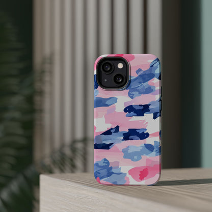 MagSafe Case: Dynamic Pink & Navy Brushstroke Art