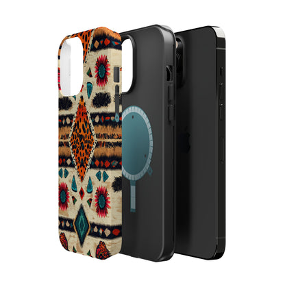 Wild Boho Leopard Print & Floral Tough MagSafe iPhone Case – Eclectic Tribal Design, Dual-Layer Protection