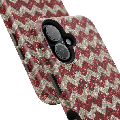 Sparkling Red & White Chevron – Glitter Illusion MagSafe iPhone Case