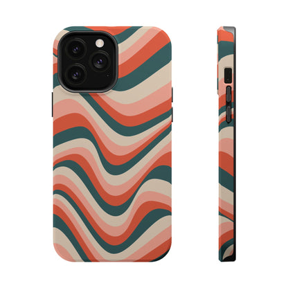 Groovy Waves MagSafe iPhone Case – Retro 70s-Inspired Stripes in Coral, Cream, and Teal