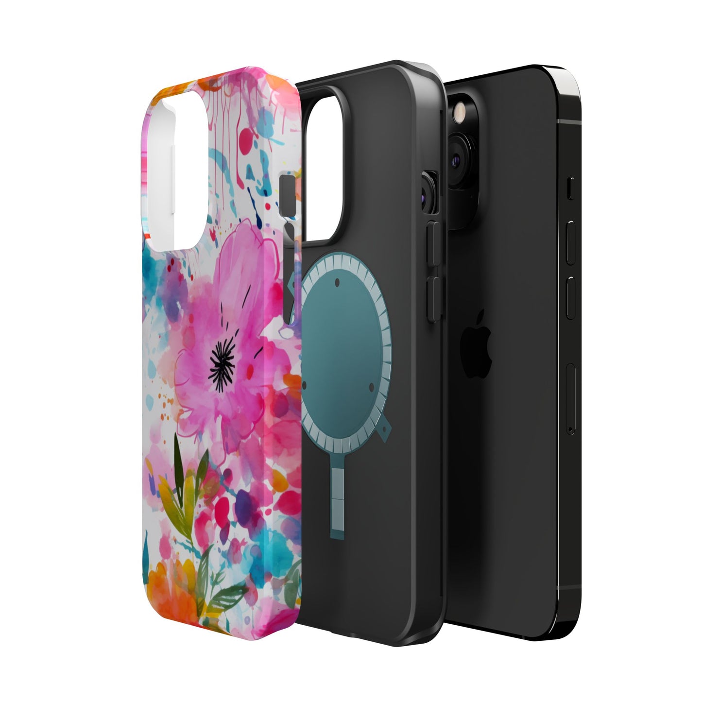 Color Splash Pink & Orange Watercolor Floral - MagSafe iPhone Case