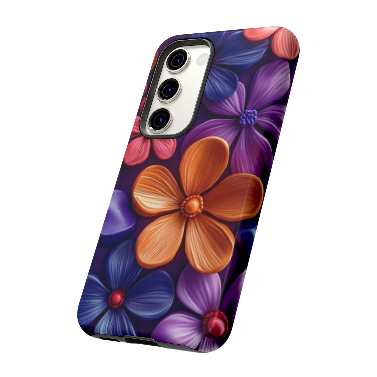 Bold Floral 3D Samsung Galaxy Case – Vivid Purple and Orange Flower Design, Shock - Resistant - BOGO Cases