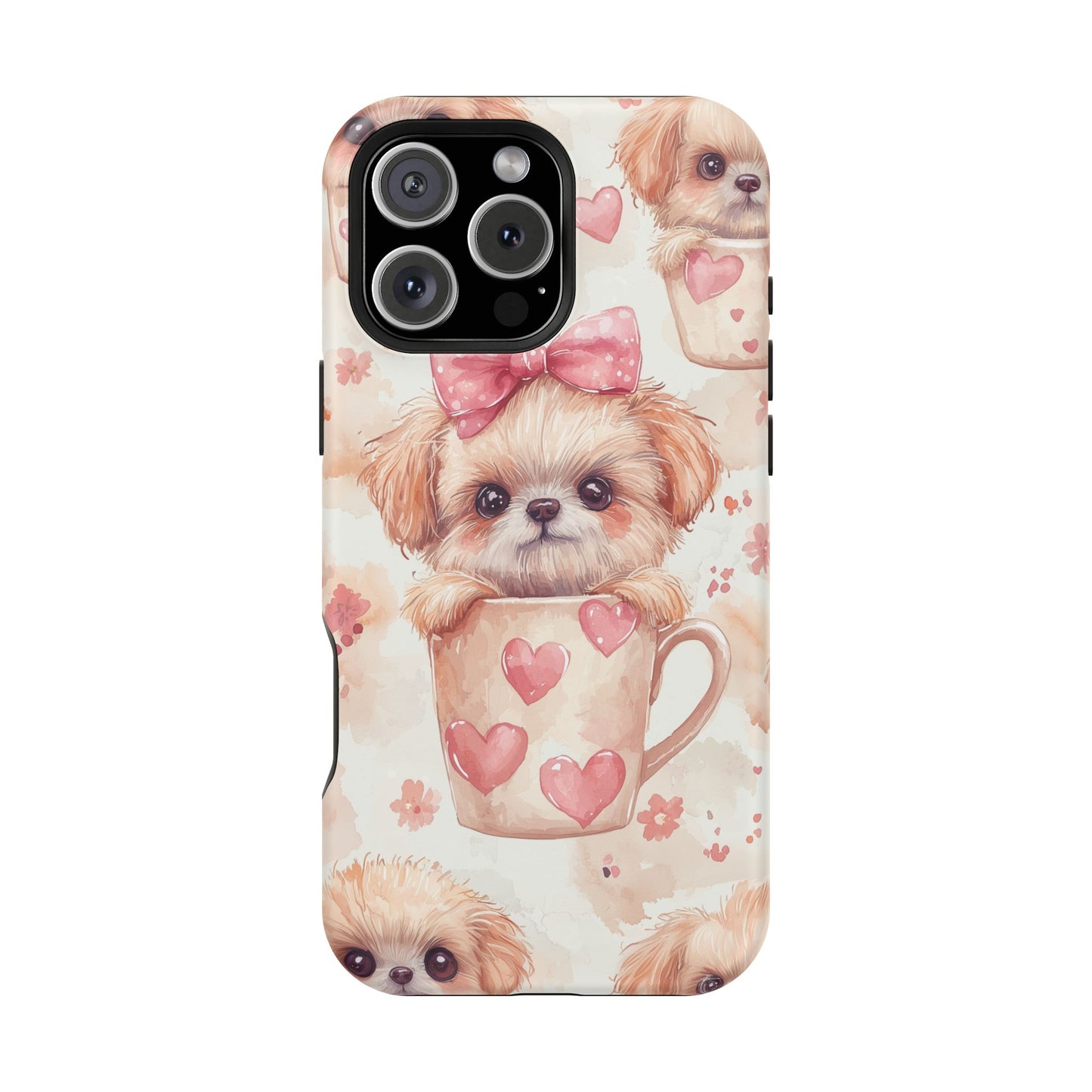 Adorable Puppy in Teacup MagSafe iPhone Case – Tough, Dual-Layer Protection with Cute Pink Bow Design