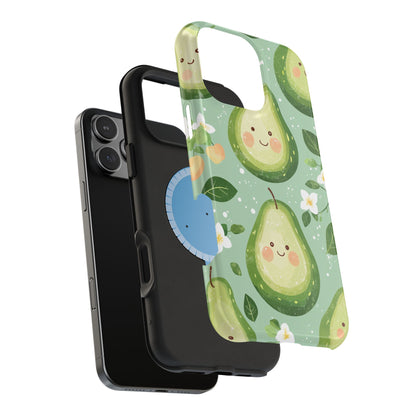 Smiling Avocados Tough MagSafe iPhone Case – Cute Avocado Design, Dual-Layer Protection