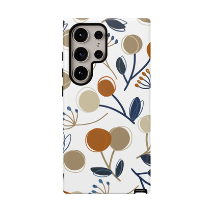 Modern Botanical Berries Tough Samsung Galaxy  Case – Earthy Tones & Navy Accents, Shock-Resistant