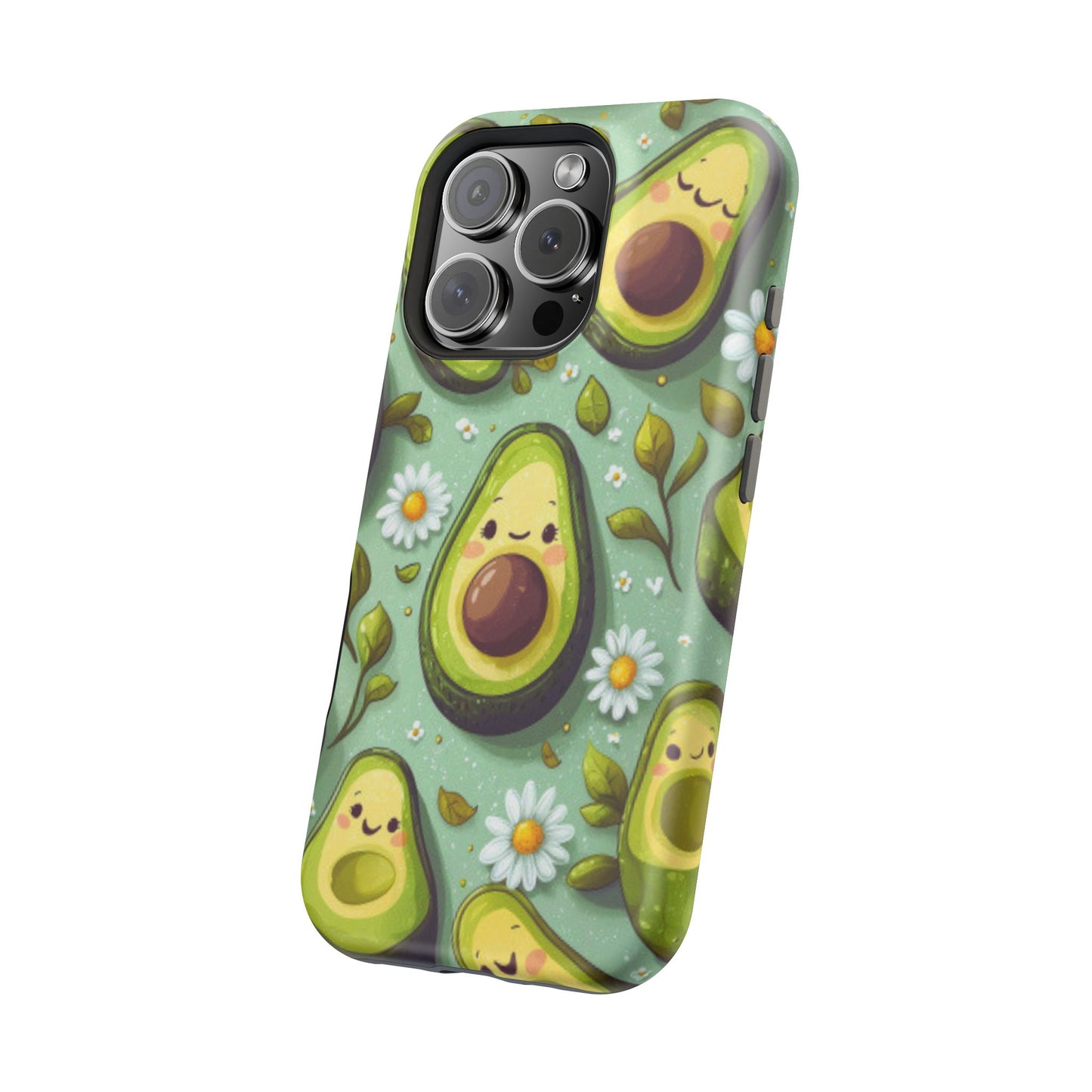 Cute Avocado MagSafe iPhone Case – Adorable Kawaii Avocados with Daisies, Shock-Resistant