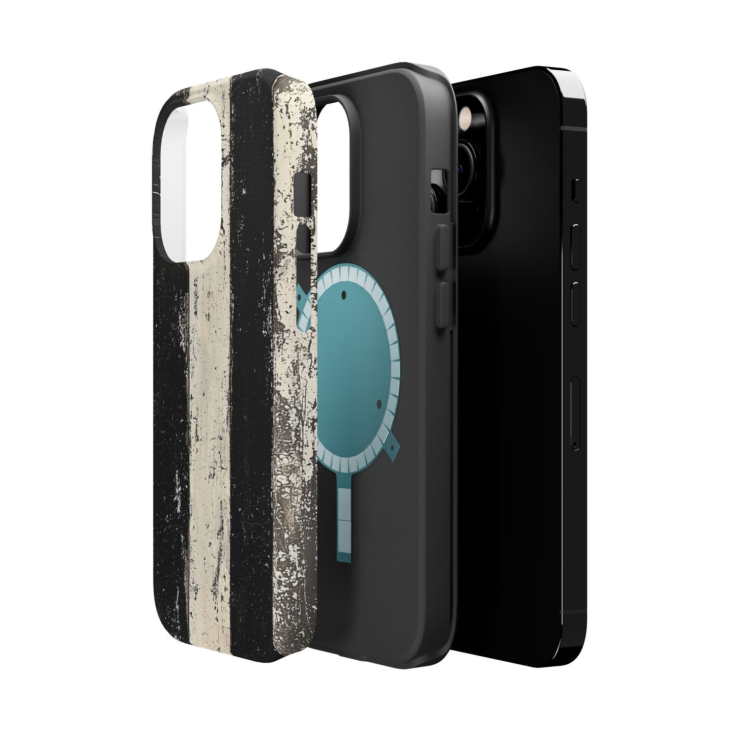 Vintage Vertical Stripe MagSafe iPhone Case - Black & White Grunge Design