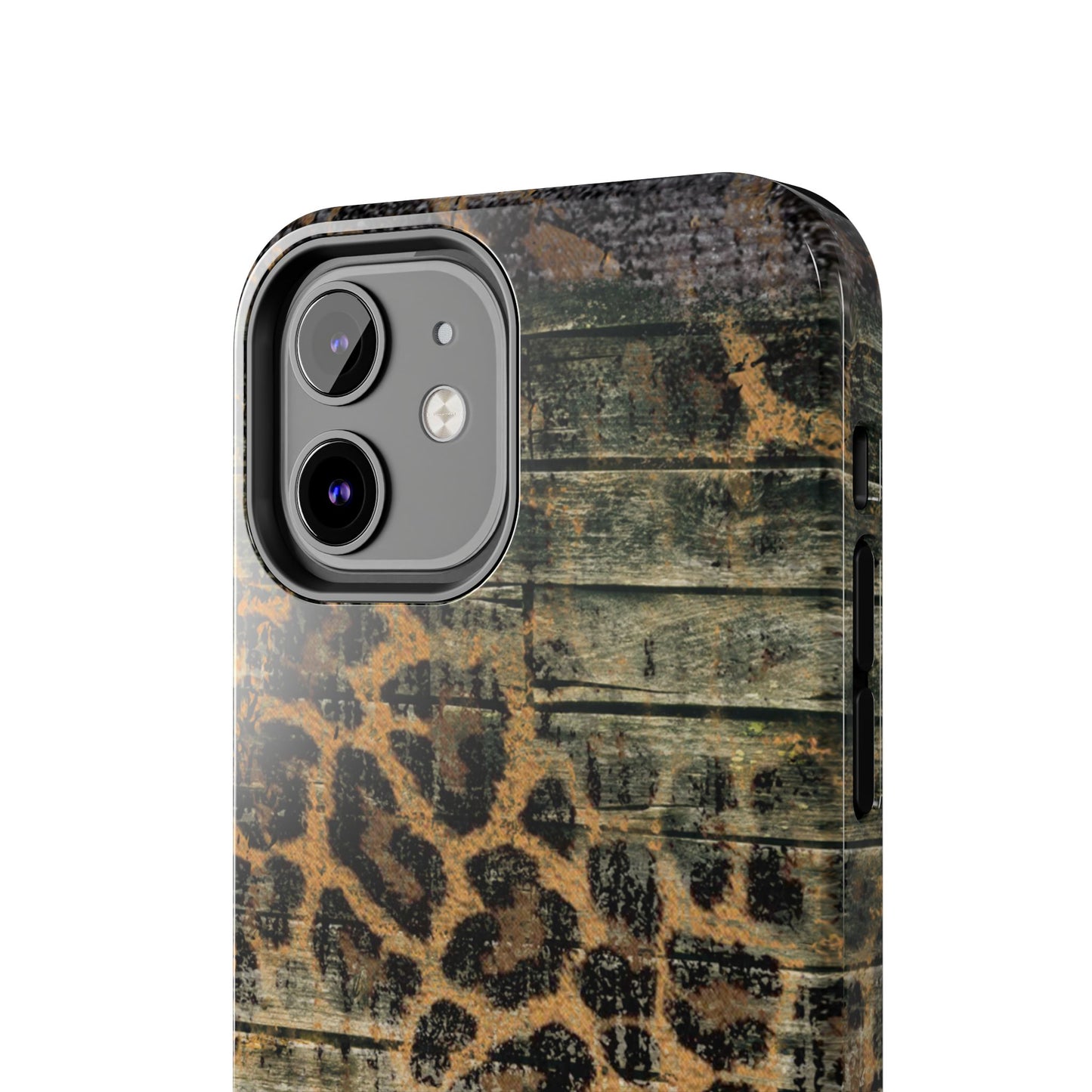 Rustic Wood and Leopard Print Tough iPhone Case – Distressed Western Design with Dual-Layer Protection