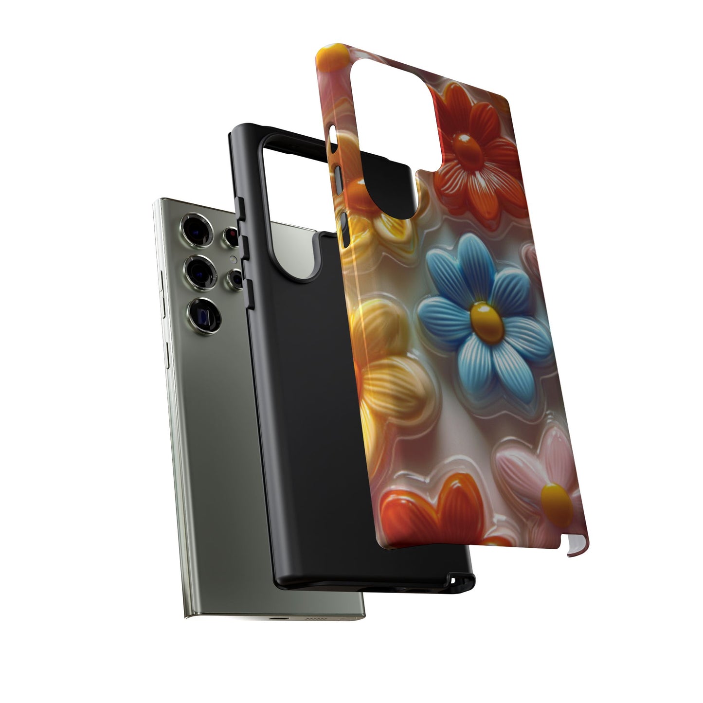 Glossy Retro Flower Samsung Galaxy Case – Colorful 3D Floral Design, Durable Protection - BOGO Cases