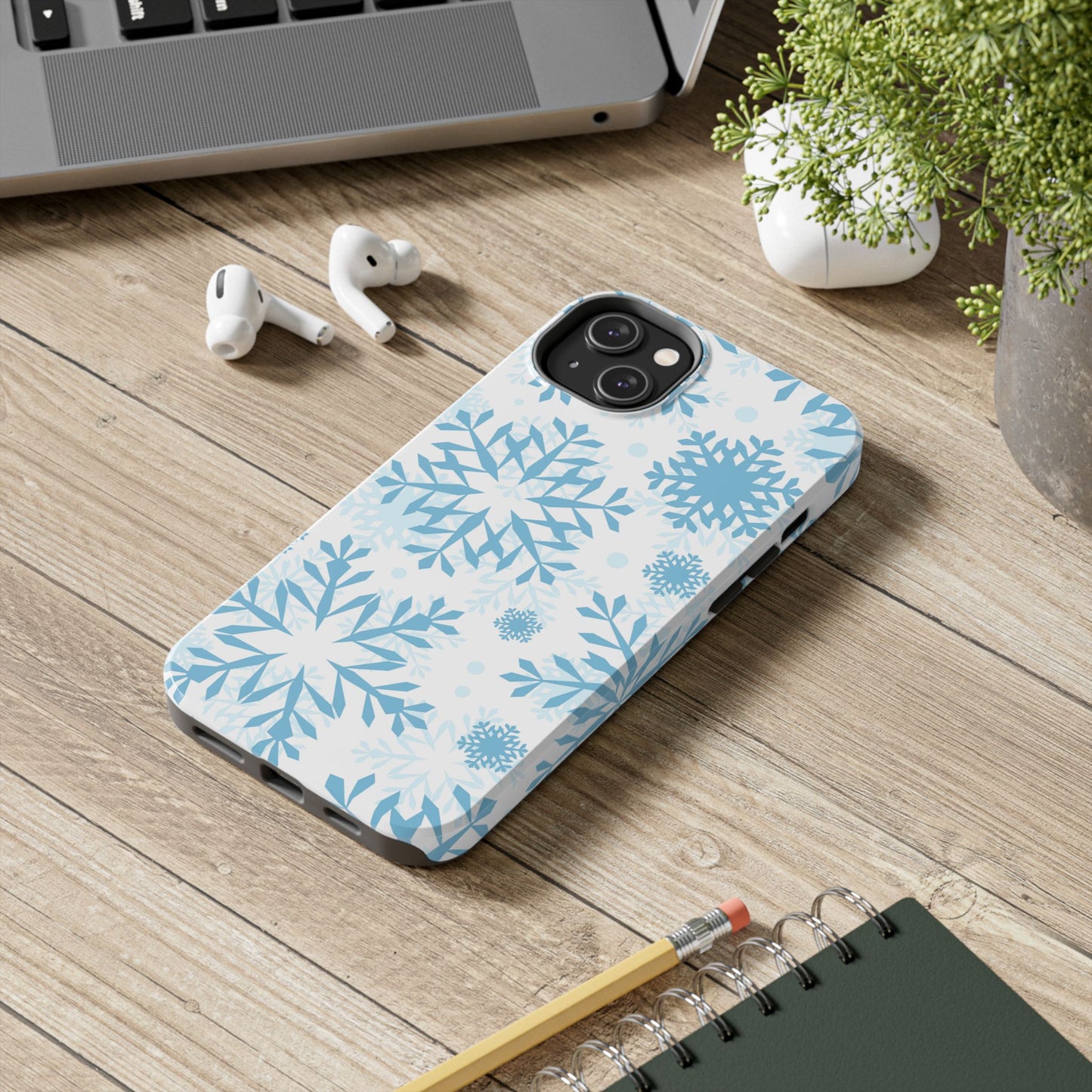 Frosty Blue Snowflakes iPhone Case – Shockproof, Smooth Matte Finish, Dual-Layer Design