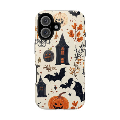 Haunted Halloween MagSafe iPhone Case – Haunted House, Bats, and Pumpkins Design