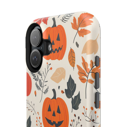 Spooky Pumpkin & Skeleton MagSafe iPhone Case – Halloween Jack-O'-Lantern Design