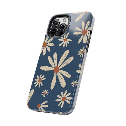 Vintage Daisies iPhone Case – Navy Blue Floral Design, Scratch - Resistant with Shock - Absorbing Bumper - BOGO Cases